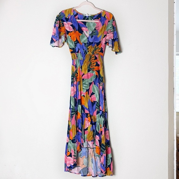 Abel The Label Anthropologie Tropical Multicolor Palm Leaf Dress Size Small - Picture 4 of 14